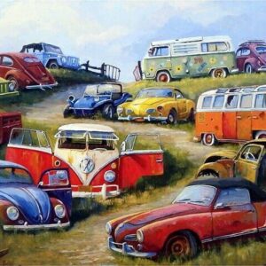 Diamond Painting Oude Auto's voorbeeldafbeelding van het volledige ontwerp