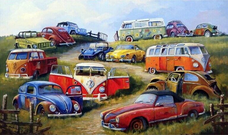 Diamond Painting Oude Auto's voorbeeldafbeelding van het volledige ontwerp