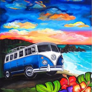 Diamond Painting Oude Bus - Strand voorbeeldafbeelding van het volledige ontwerp