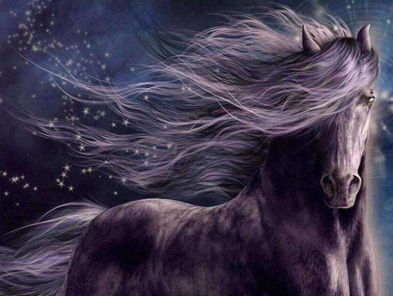 Diamond Painting Paard In De Nacht voorbeeldafbeelding van het volledige ontwerp