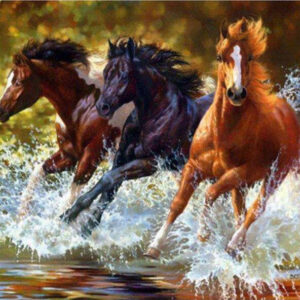 Diamond Painting Paarden In Het Water voorbeeldafbeelding van het volledige ontwerp