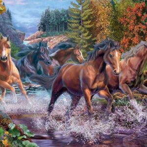 Diamond Painting Paarden Rennen In De Rivier voorbeeldafbeelding van het volledige ontwerp