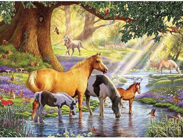 Diamond Painting Paarden Sprookje voorbeeldafbeelding van het volledige ontwerp