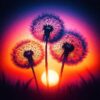 Diamond Painting Paardenbloemen Zonsondergang voorbeeldafbeelding van het volledige ontwerp