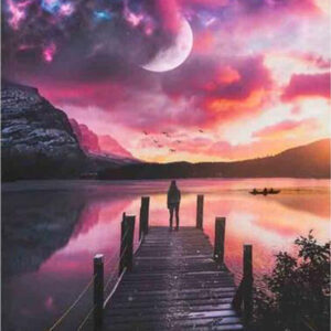 Diamond Painting Paarse Lucht voorbeeldafbeelding van het volledige ontwerp