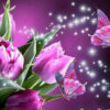 Diamond Painting Paarse Tulpen Vlinder voorbeeldafbeelding van het volledige ontwerp