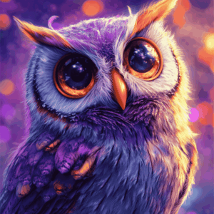 Diamond Painting Paarse uil voorbeeldafbeelding van het volledige ontwerp