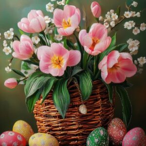 Diamond Painting Paasbloemen voorbeeldafbeelding van het volledige ontwerp
