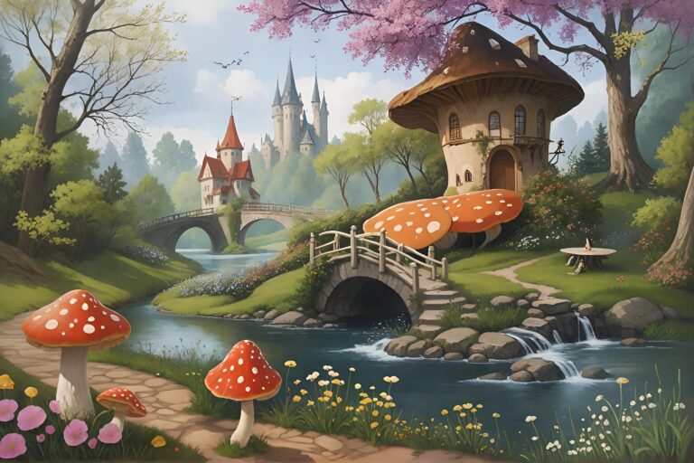Diamond Painting Paddenstoelenbos voorbeeldafbeelding van het volledige ontwerp