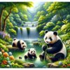 Diamond Painting Panda's Bij Waterval voorbeeldafbeelding van het volledige ontwerp