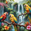 Diamond Painting Papegaaien bij waterval voorbeeldafbeelding van het volledige ontwerp