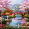 Diamond Painting Park Meertje Met Rode Brug Aurora Borealis voorbeeldafbeelding van het volledige ontwerp