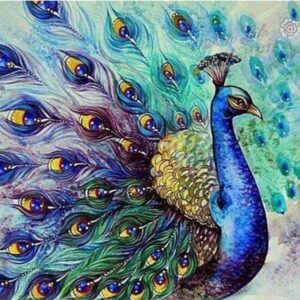 Diamond Painting Pauw Met Gespreide Veren Kleurrijk voorbeeldafbeelding van het volledige ontwerp