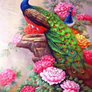 Diamond Painting Pauw - Pioenrozen voorbeeldafbeelding van het volledige ontwerp