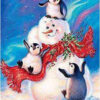 Diamond Painting Pinguins Met Sneeuwpop voorbeeldafbeelding van het volledige ontwerp
