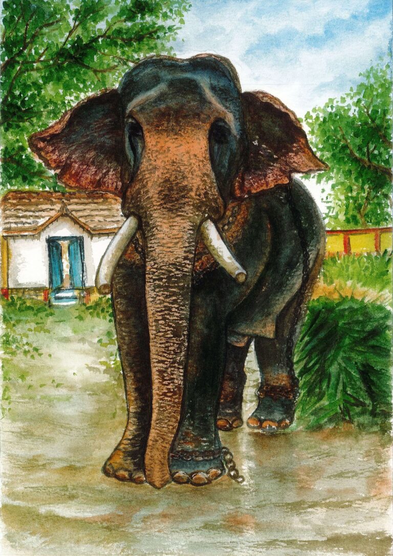 Diamond Painting - Olifant in een dorp voorbeeldafbeelding van het volledige ontwerp
