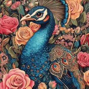 Diamond Painting Prachtige Pauw voorbeeldafbeelding van het volledige ontwerp