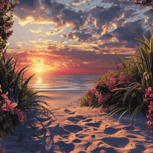 Diamond Painting Prachtige Zonsondergang voorbeeldafbeelding van het volledige ontwerp