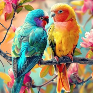 Diamond Painting Prachtige gekleurde Vogels voorbeeldafbeelding van het volledige ontwerp