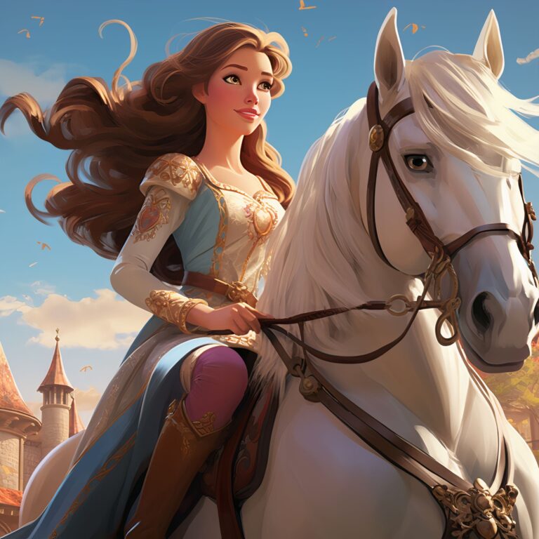 Diamond Painting Prinses en paard voorbeeldafbeelding van het volledige ontwerp