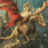 Diamond Painting Prinses op vliegende draak voorbeeldafbeelding van het volledige ontwerp