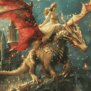 Diamond Painting Prinses op vliegende draak voorbeeldafbeelding van het volledige ontwerp