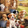 Diamond Painting Puppies Op De Boerderij voorbeeldafbeelding van het volledige ontwerp