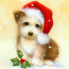 Diamond Painting - Witte puppy met kerstmuts voorbeeldafbeelding van het volledige ontwerp