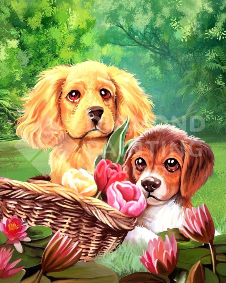 Diamond Painting Puppy Vriendjes HP Design voorbeeldafbeelding van het volledige ontwerp