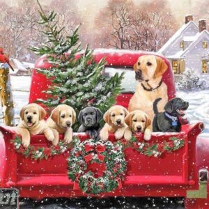 Diamond Painting Pups In Truck voorbeeldafbeelding van het volledige ontwerp