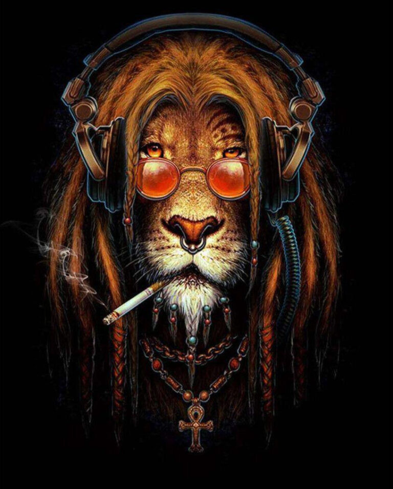 Diamond Painting Reggae Leeuw voorbeeldafbeelding van het volledige ontwerp