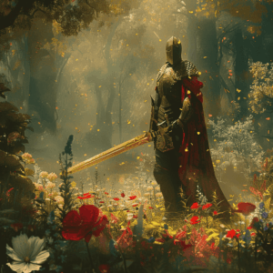 Diamond Painting Ridder in het bos voorbeeldafbeelding van het volledige ontwerp