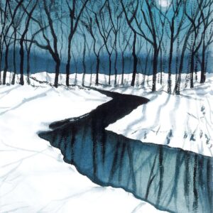 Diamond Painting Rivier Door Sneeuw voorbeeldafbeelding van het volledige ontwerp