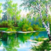 Diamond Painting Rivier Groen Bos voorbeeldafbeelding van het volledige ontwerp