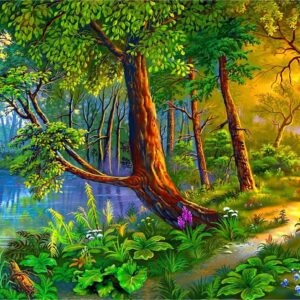 Diamond Painting Rivier In Het Woud voorbeeldafbeelding van het volledige ontwerp