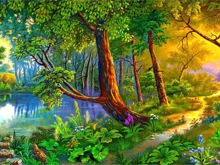 Diamond Painting Rivier In Het Woud voorbeeldafbeelding van het volledige ontwerp