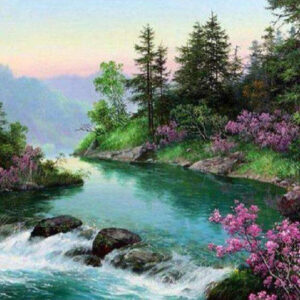 Diamond Painting Rivier In Het bos voorbeeldafbeelding van het volledige ontwerp