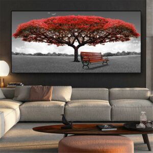Diamond Painting Rode Boom Groot Formaat voorbeeldafbeelding van het volledige ontwerp