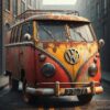 Diamond Painting Rode Bus Met Roest voorbeeldafbeelding van het volledige ontwerp