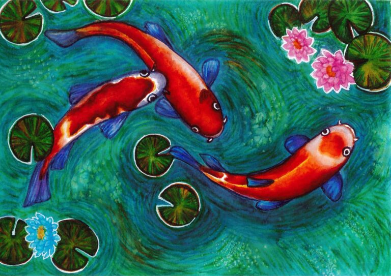 Diamond Painting Rode Vis In Het Water voorbeeldafbeelding van het volledige ontwerp
