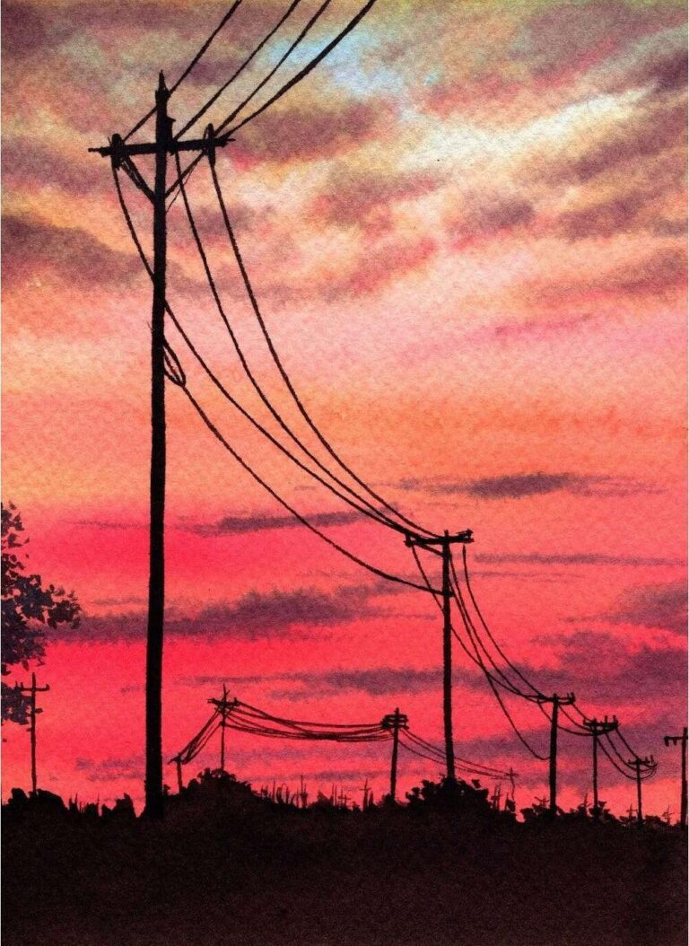 Diamond Painting Rode Zonsondergang Hemel voorbeeldafbeelding van het volledige ontwerp