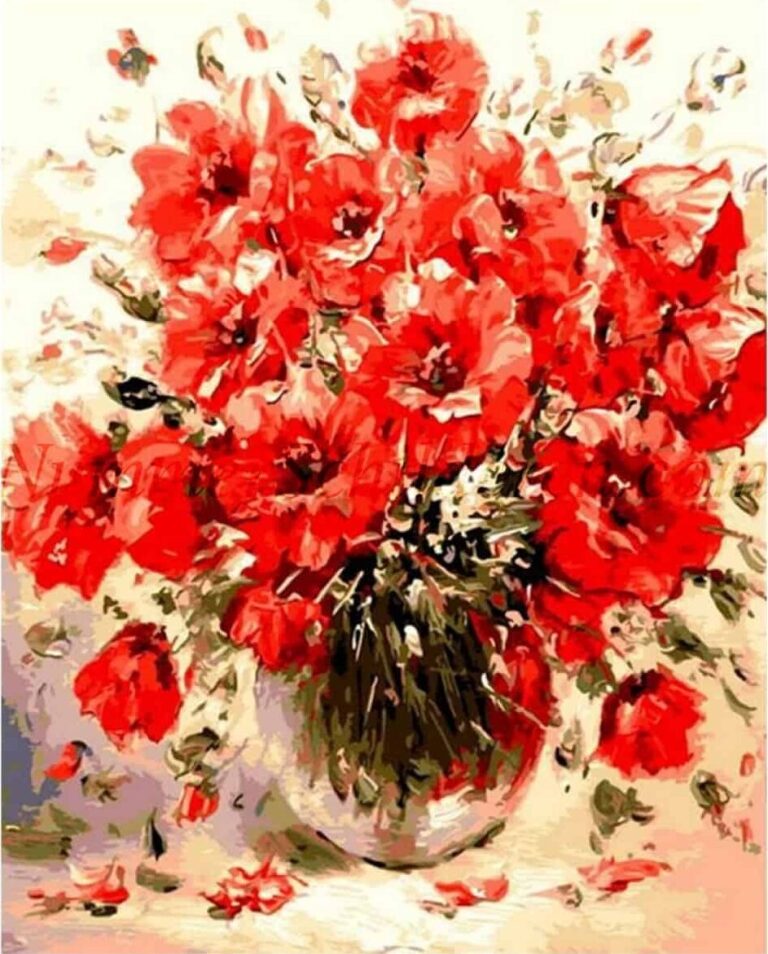Diamond Painting Rode bloem in vaas voorbeeldafbeelding van het volledige ontwerp