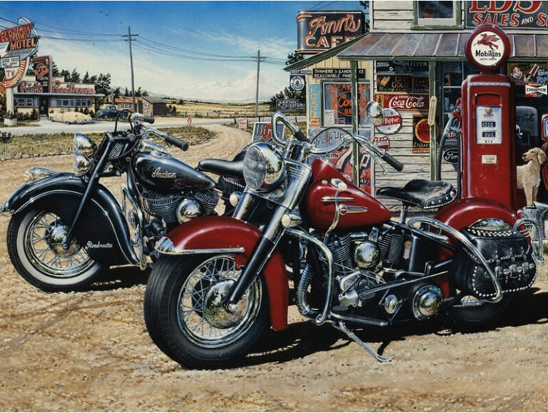 Diamond Painting Rode en Zwarte Motorfietsen voorbeeldafbeelding van het volledige ontwerp