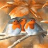 Diamond Painting - Twee roodborstjes onder herfstbladeren voorbeeldafbeelding van het volledige ontwerp