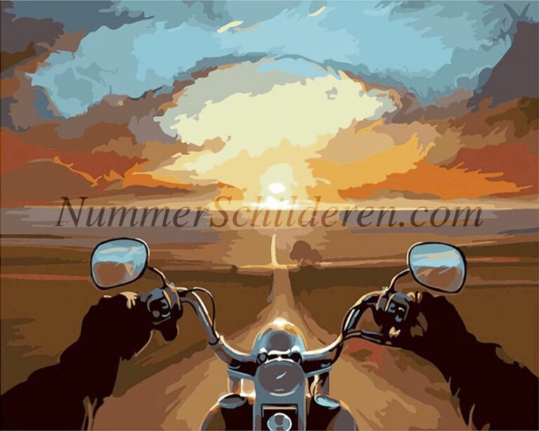 Diamond Painting Route 66 Harley Davidson voorbeeldafbeelding van het volledige ontwerp