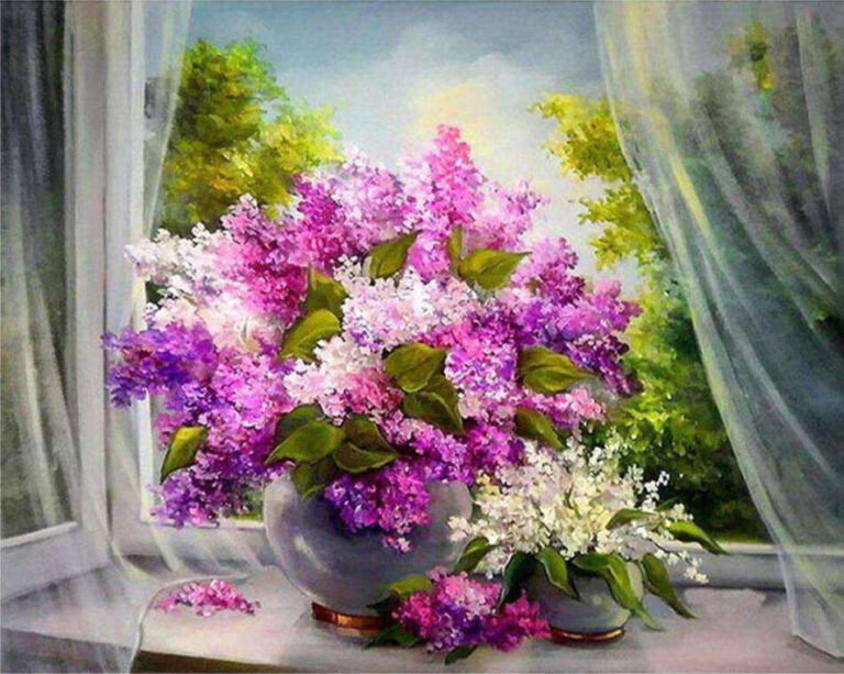 Diamond Painting Roze Bos Bloemen voorbeeldafbeelding van het volledige ontwerp