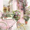 Diamond Painting Roze Fiets Met Bloemen voorbeeldafbeelding van het volledige ontwerp