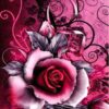 Diamond Painting - Roze roos met sierlijnen voorbeeldafbeelding van het volledige ontwerp