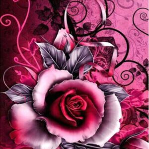 Diamond Painting - Roze roos met sierlijnen voorbeeldafbeelding van het volledige ontwerp