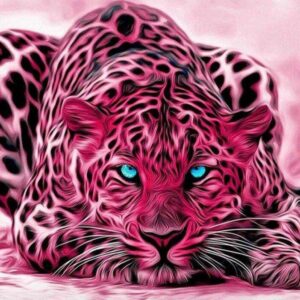 Diamond Painting Roze Tijger Met Blauwe Ogen voorbeeldafbeelding van het volledige ontwerp